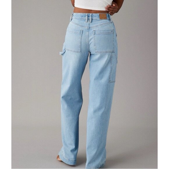 American Eagle Women’s Super High Rise Baggy Wide Leg Jeans Size 14 Stretch - Picture 5 of 12